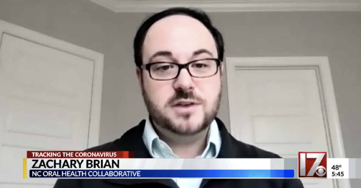 Image of Dr. Zachary Brian speaking on the CBS 17 evening news