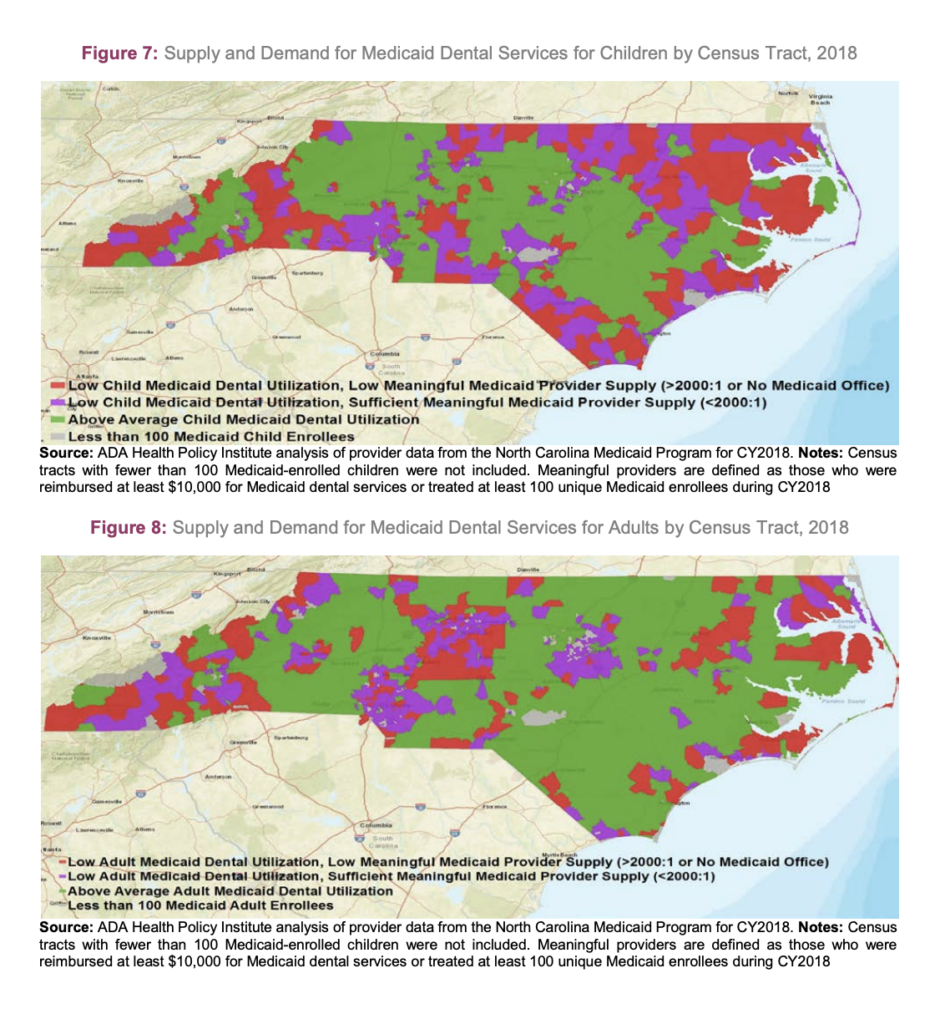 Map outlining supply versus demand for Medicaid services in NC
